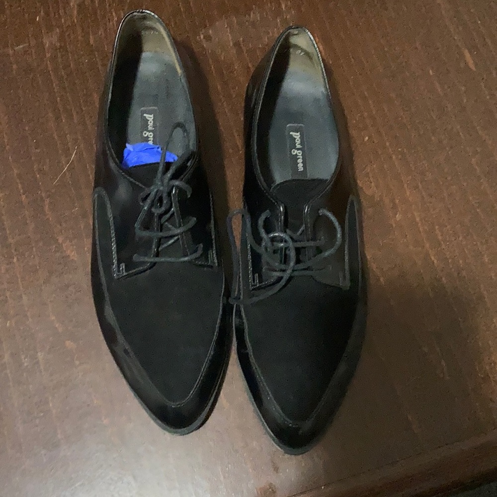 Paul Green Black Oxford Flats Cache Pointy Sz 5.5